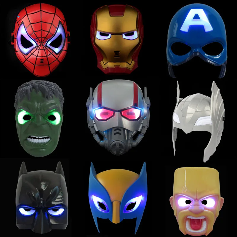 Мстители Endgame Marvel супер герой светодиодный Косплей Маска игрушка Халк Капитан Америка Человек-паук Железный человек Хэллоуин подарок для