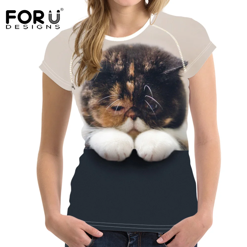 Футболка FORUDESIGNS женские топы рубашки милые кошки сиамская кошка одежда для