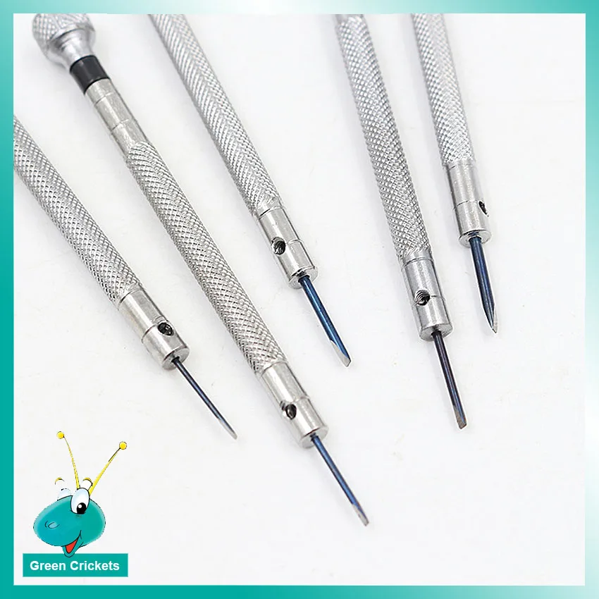 5 개/0.8/1.0/1.2/1.4mm 5 개/몫 시계 및 안경 수리 도구 지방 블레이드 시계 스크루 드라이버 키트 도구 + 예비 헤드