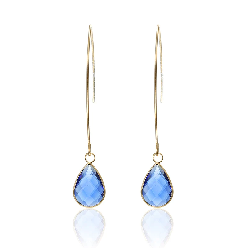 

Wholesale Korean Style Simple Crystal Earrings For Women Transparent Yellow Blue Waterdrop Earrings Teardrop Long Pendientes