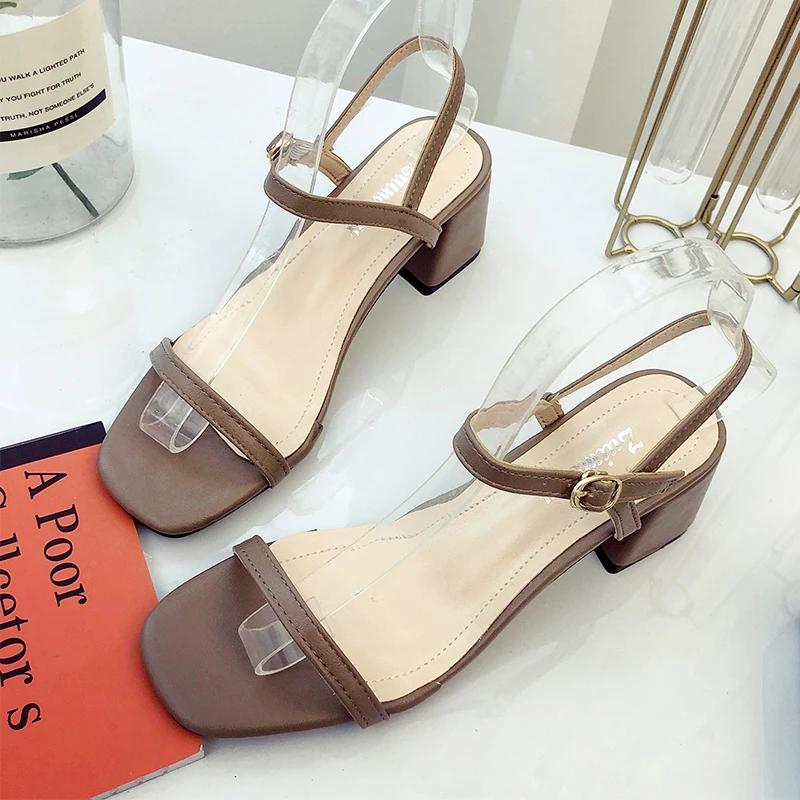

Square Heels Sandals Women Ankle Strap High Heels Shoes Ladies Summer Women Shoes 2019 Soft Sexy Sandals White Black Slippers