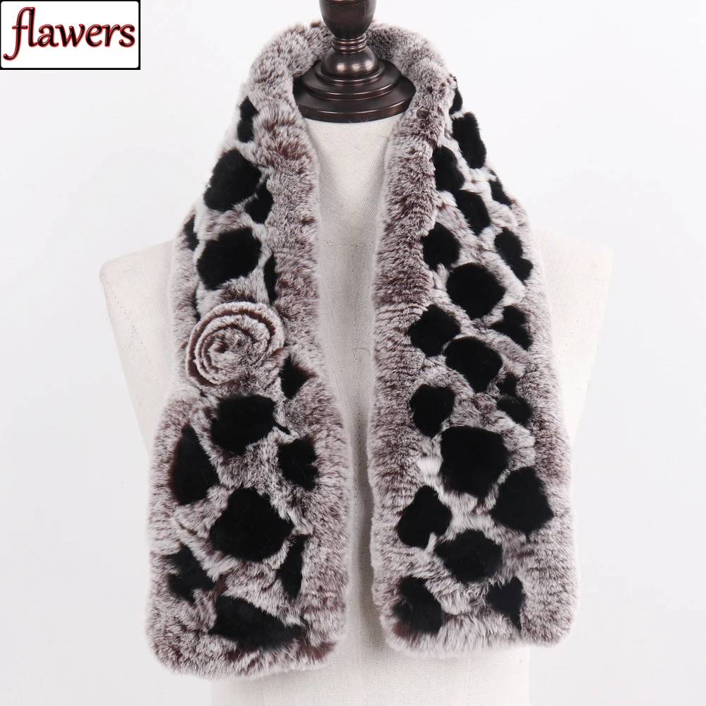 

2019 Hot Sale Lady Real Rex Rabbit Fur Scarves Winter Warm 100% Natural Rex Rabbit Fur Muffle Women Knitted Rex Rabbit Fur Scarf