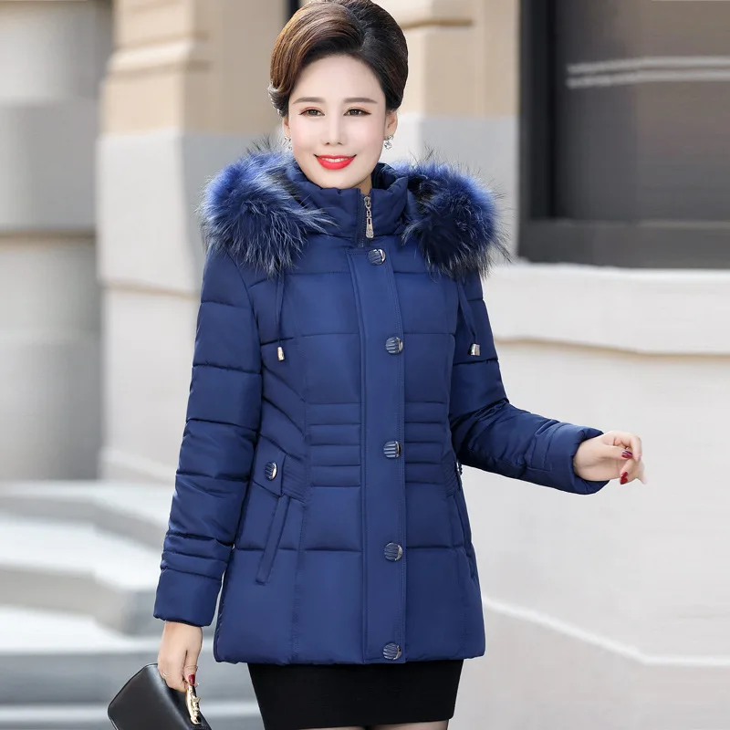 Black blue D'hiver Capuche Section Mlinina Coupe Maman Coton De Femmes 2019 Nouvelles Longue Taille À red purple Manteau Col Jacket vent Pour Fourrure Épaississent 4xl Grande wwOqBCg