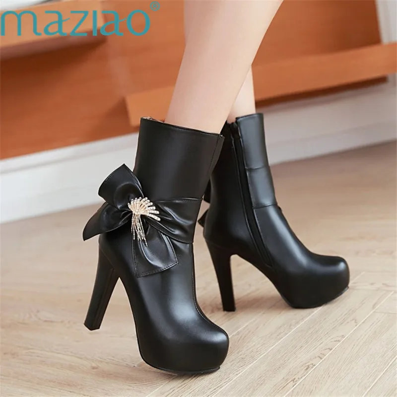

Pumps Ankle Boots Women Fashion Short Boot Winter High Heels Shoes Sexy Flower Rhinestone Martin Boots MAZIAO