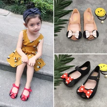 Mini Melissa/прозрачные сандалии для девочек; летняя детская сетчатая дышащая прозрачная обувь с бантиком Микки Мауса для девочек; сандалии для девочек; 14-16,5 см