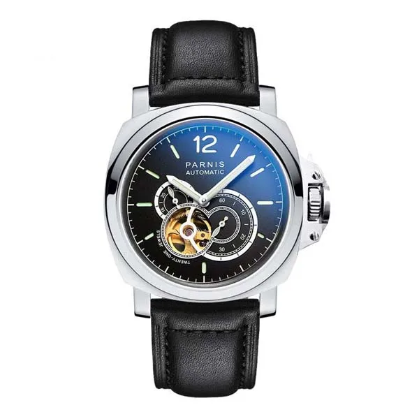Parnis Commander Plus Seriers светящийся мужской кожаный ремешок для часов модные автоматические механические наручные часы - Цвет: Кофе