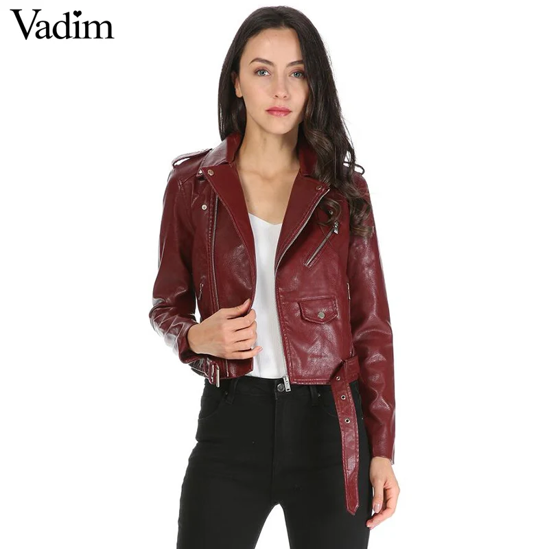 women candy color faux PU leather short motorcycle jacket zipper ...