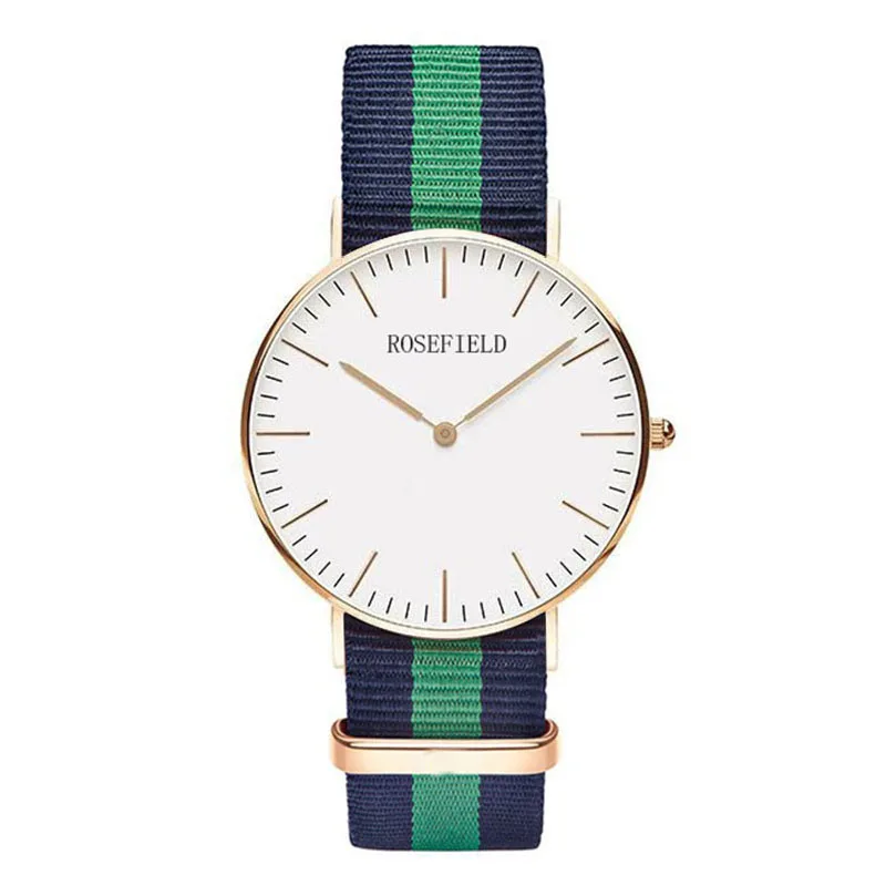 

Top Brand Women Watch Contracted Leather Nylon Wristwatches Women Dress Ladies Quartz Clock ROSEFIELD