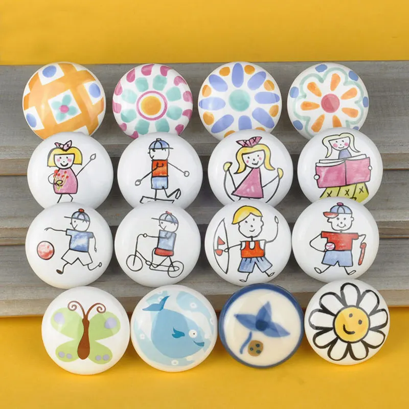 MEGAIRON Round Ceramic Drawer Handles Children Door Handle Porcelain