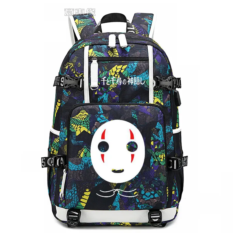 

New Spirited away Backpack laptop bag Men Anime Travel bags No Face manluminous USB Oxford Backpack schoolbag