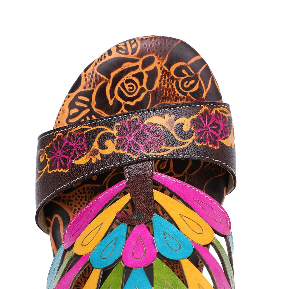 Genuine Leather Bohemian Luxury Slippers Women Shoes Vintage Handmade Peacock Design Summer Beach Slipper Slides Wedge Heels New (13)