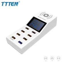 TTTEN Quick Charger Wireless QC3.0 Fast Charge 8 USB Cell Phone Wireless Charger Smart LED Digital Display Adapter EU US UK Plug