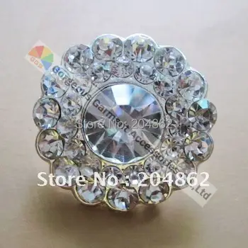 

20pcs 30mm Sliver Gold Metal Round Clear Rhinestone Crystal Button Diamante Centerpieces for DIY costume browband wedding dress