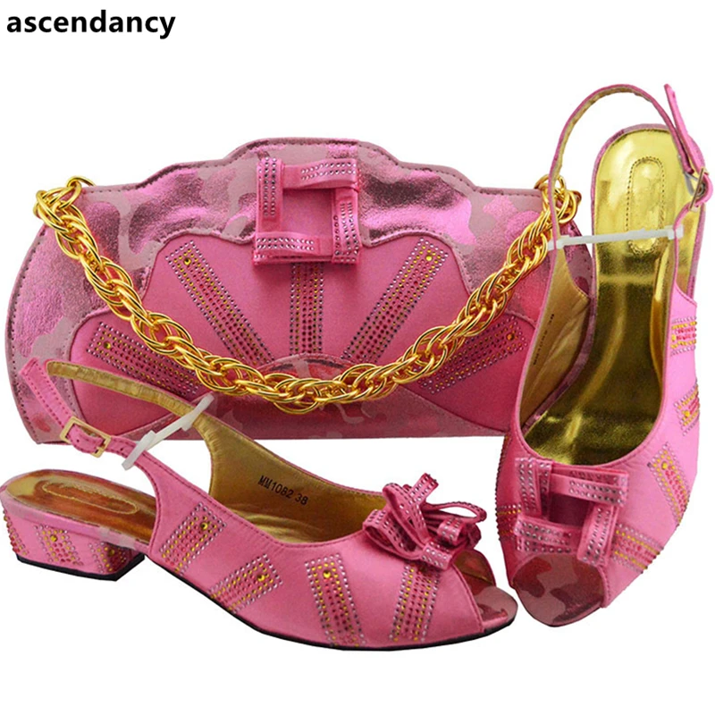

New Arrival Ladies Italian Shoes and Bag Set Decorated with Rhinestone Matching Shoes and Bag Set for Party Luxury Women Shoes
