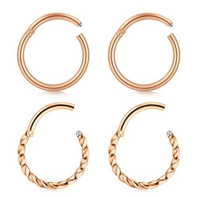 

JFORYOU Hinged Clicker Segment Septum Nose Lip Ring Hoop Cartilage Tragus Sleeper Earrings 4Pcs16G Stainless Steel Body Piercing