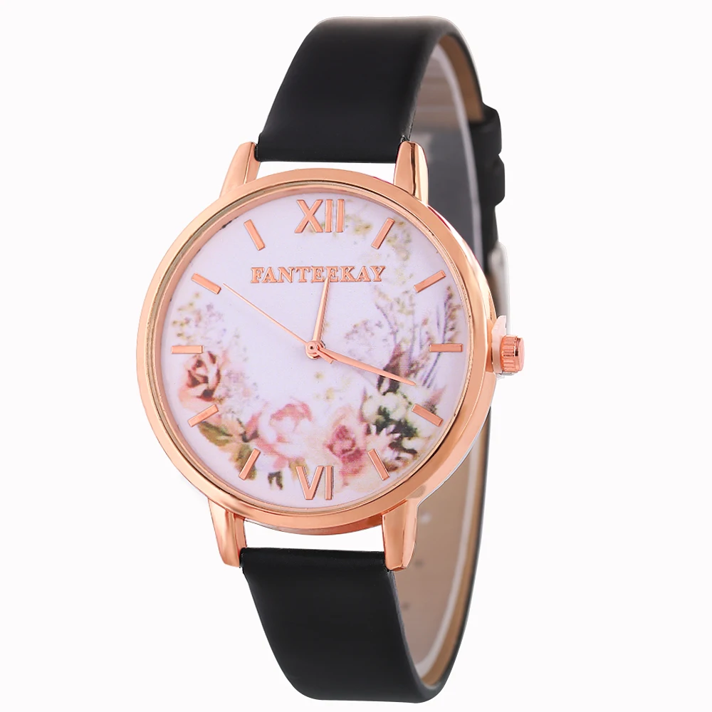 

8 colors Women's Watches Fashion Flower pattern Faux Leather Analog Quartz Wrist Watch Women Female Bracelet Dress Watches New