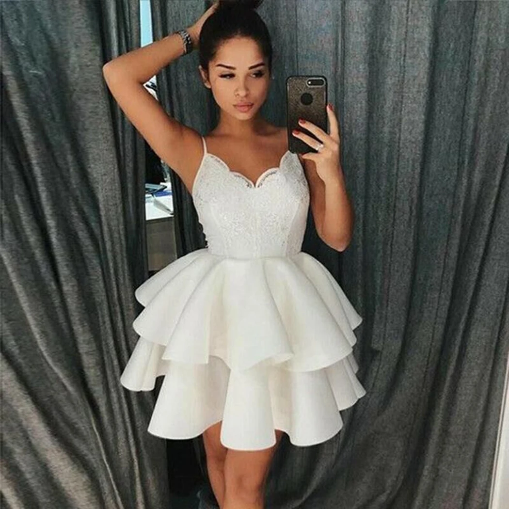 

Summer Sexy Spaghetti Strap Dresses 2019 Women Fashion Ruffle Layered Dress Elegant V-Neck Sleeveless Dress Dancing Vestidos