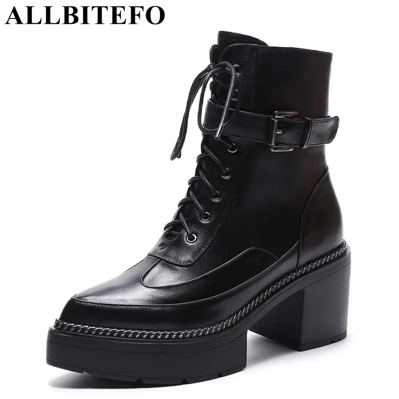 

ALLBITEFO size:34-43 genuine leather thick heel women boots women high heel shoes winter snow boots girls botts girls shoes