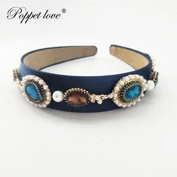 

Bride Hair Accessories Pearl Bridal Headpiece Dark Blue Color Hairbands Party Wedding Pearl Headbands