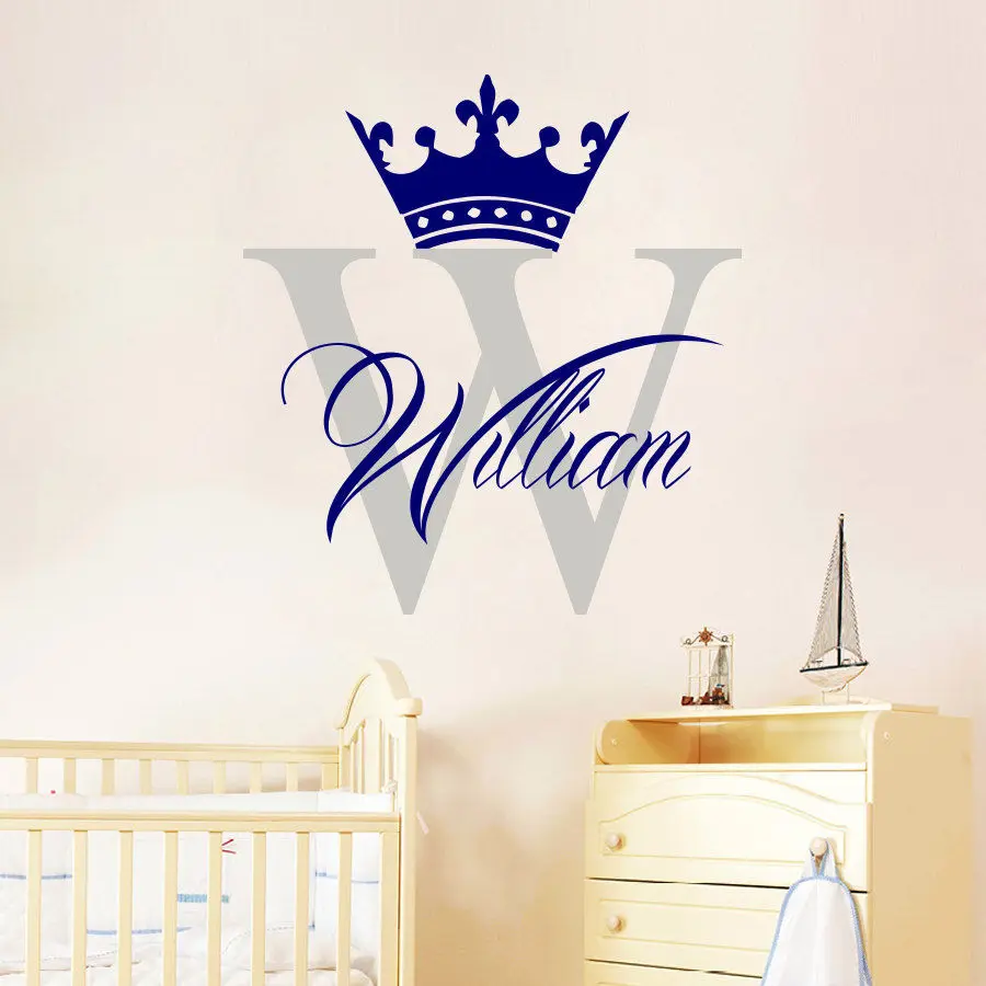 Creative Design Crown Large Frame Wall Stickers For Kid Room Custom Name Decals Fashion Bedroom Art Vinyl Mural Home Decor SA302