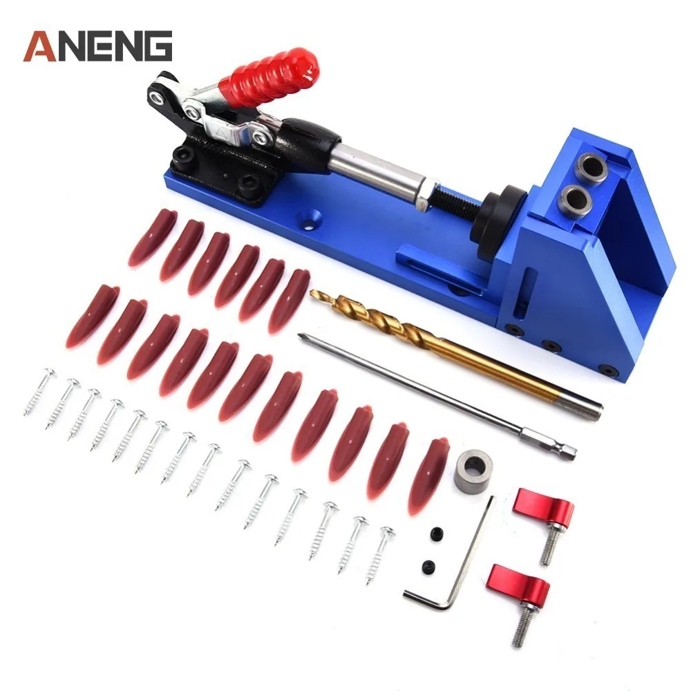 XK 2 Woodworking Guide Carpenter Kit System Inclined Hole Drill Tools Clamp Base Drill Bit Kit