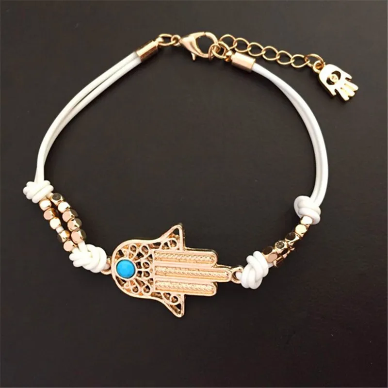 

2019 New Red Thread Weave Leather Bracelet Karma Eye Woven Bracelet Boho Hamsa Fatima Hand Evil of Eye Blue Stone Jewelry
