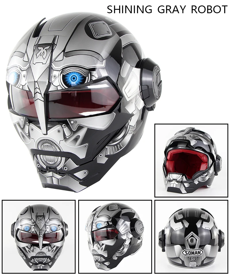 SOMAN Iron Man Motorcycle Helmet Flip up Motorbike Robot Style Helmet Motocross Casco Moto Cross Helm DOT Approval 515