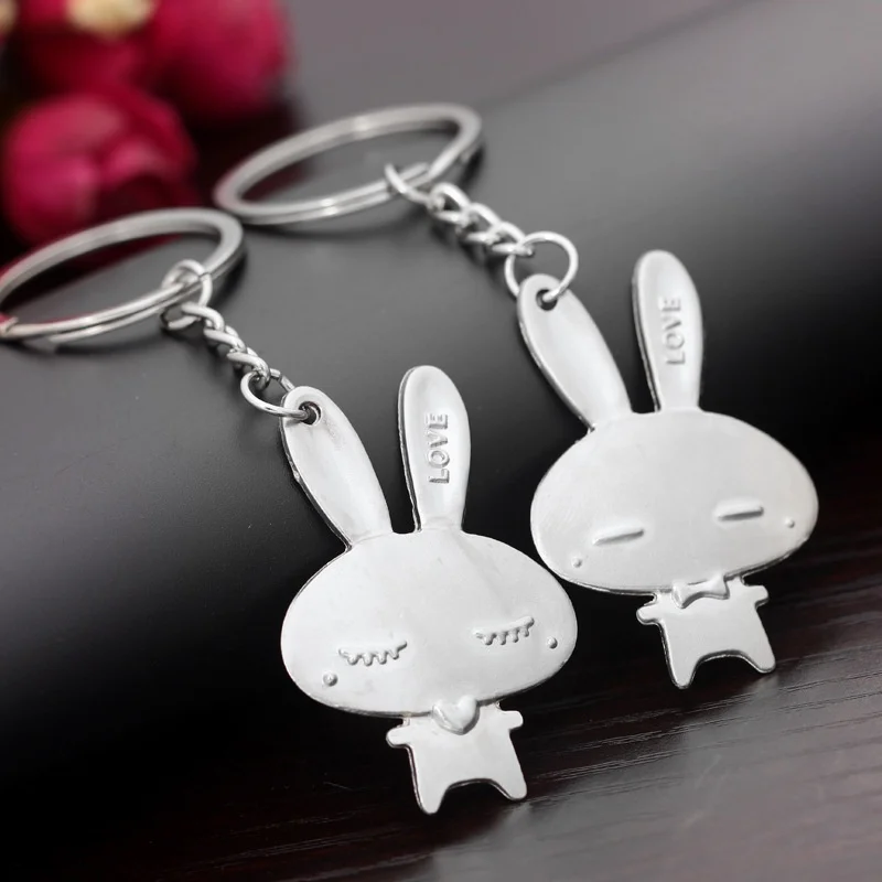 1Pair Lovely Romantic Rabbits Keychain Couple Keyring Key Holder Love
