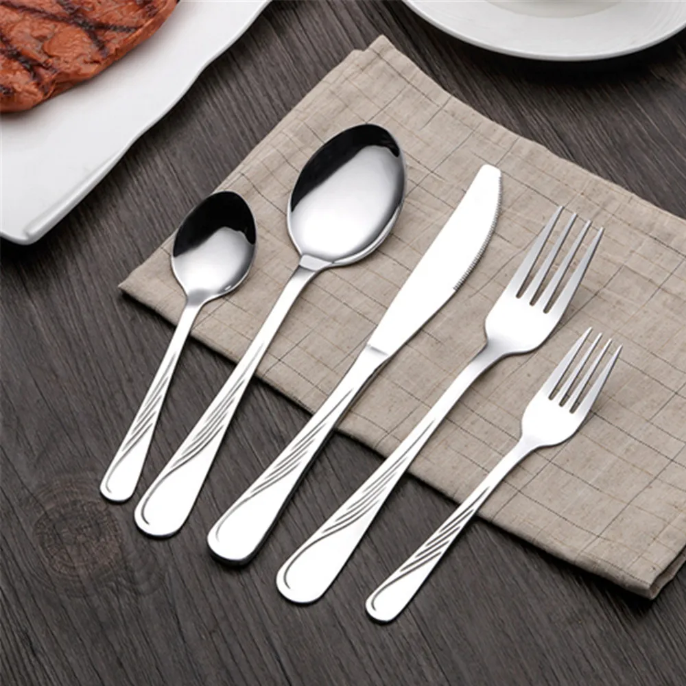

Stainless Steel Silver Cutlery Set High Quality Flatware Set 18/0 Stainless Steel Forks Knives Spoons for Home Kitchen Party