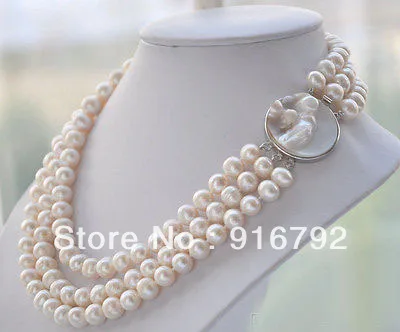 

free shipping >>>>>3row 19" 10mm WHITE ROUND FRESHWATER PEARL NECKLACE3row 19" 10mm WHITE ROUND FRESHWATER PEARL NECKLACE