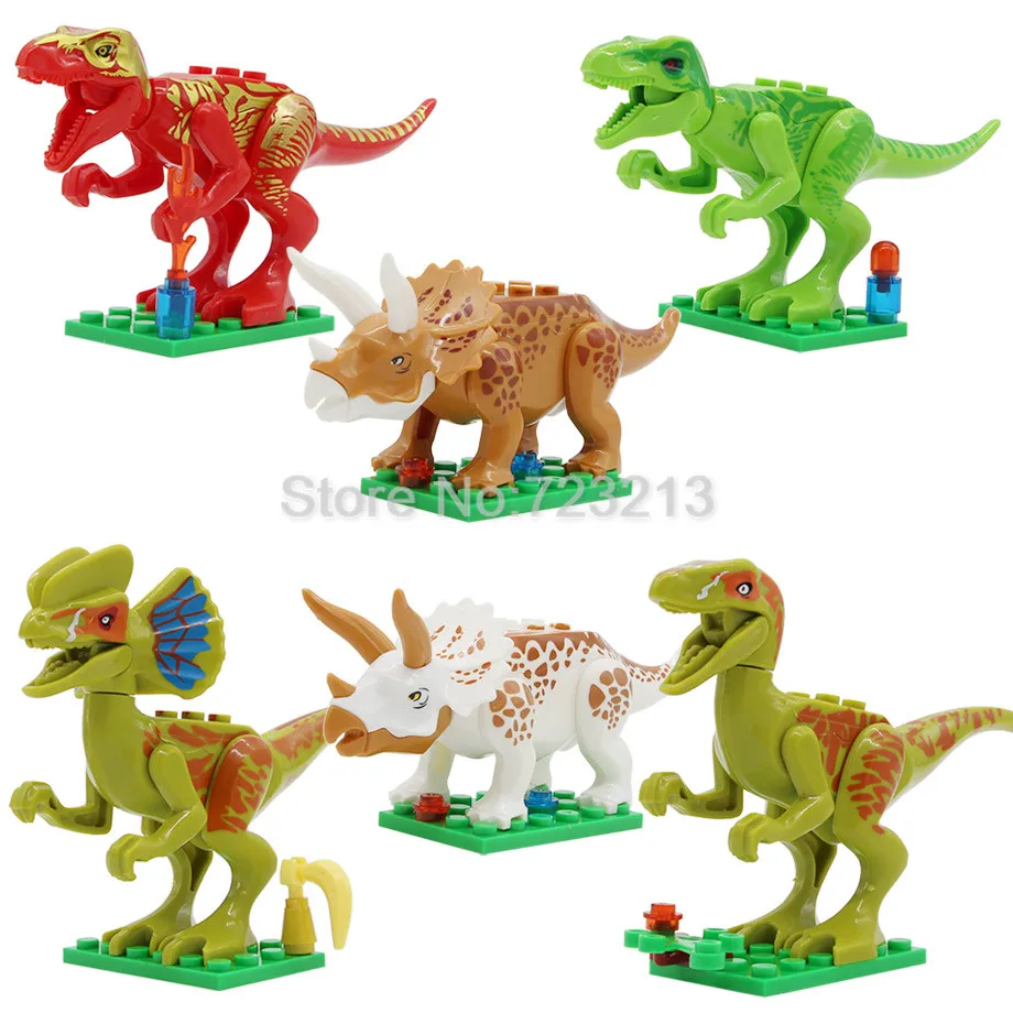 Динозавр Юрского периода мир синий T Rex Велоцираптор Allosaurus строительные блоки