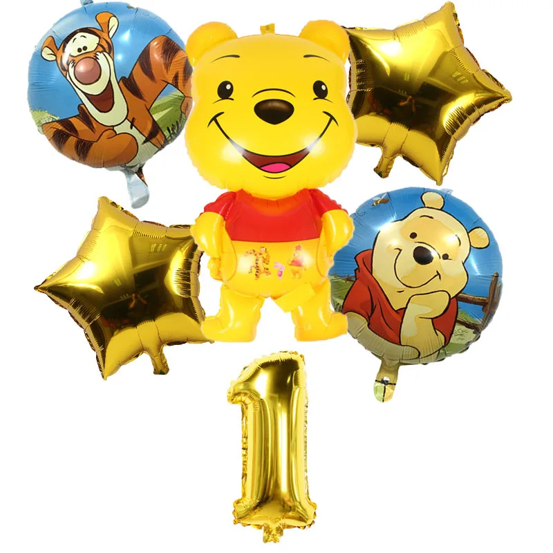 

6pcs Cartoon Winnie Bear Foil Balloons kid birthday party decorations the poohs 32 inch number balloon decoration Children toys