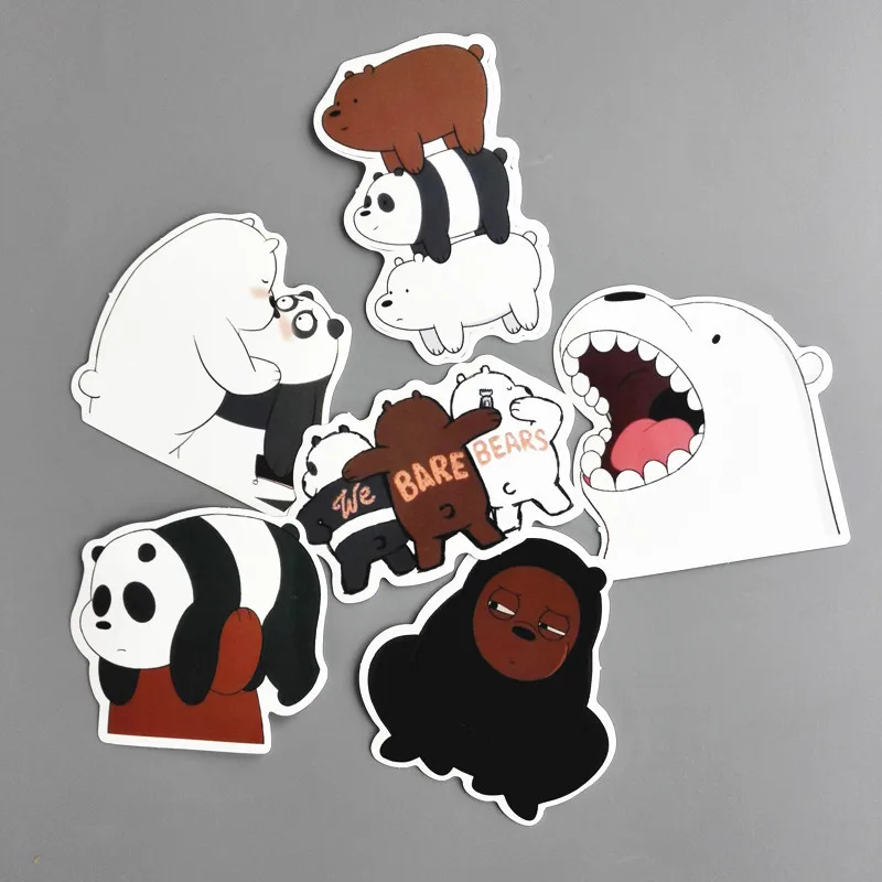 

6Pcs/Lot We Bare Bears Grizzly Sticker For Notebook Refrigerator Skateboard Case Decals Backpack Tables Waterproof Car Stickers