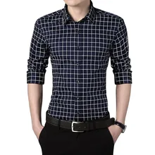 2017 Мужская Мода Весна Slim Fit Плед Мужчины Рубашки С Длинным рукав Хлопок Рубашки Платья Вскользь Человек Бизнес Рабочая Одежда 5XL YN615