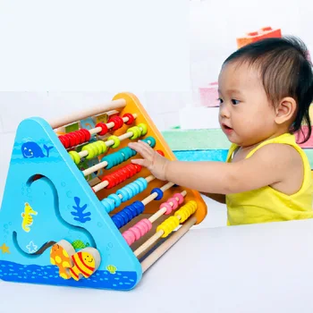 

5-Sides Wooden Learning frame Abacus 26 English letters learning cards Pattern recognition Alarm clock Kid's drawing board toys