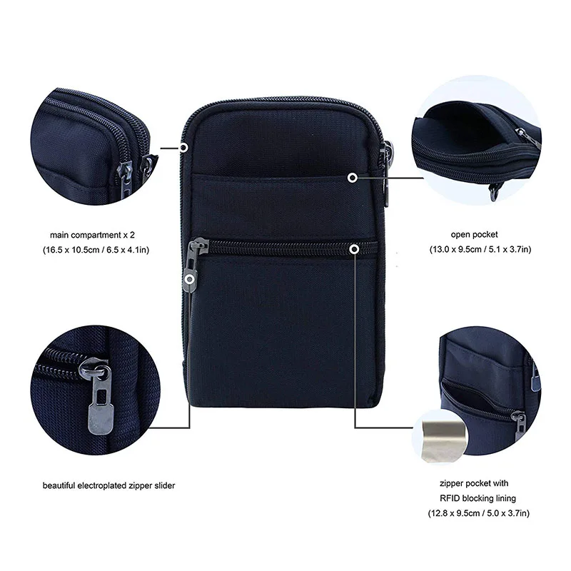 RFID Blocking Card Holder Passport Bag Travel Phone Neck Wallet Shoulder Satchel Crossbody Pouch with Carabiner Waist Pack