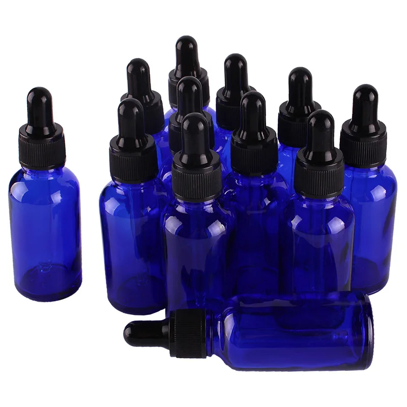 Cristal azul Botella para aceites esenciales/aromaterapia 100 ml Con pipeta de cristal