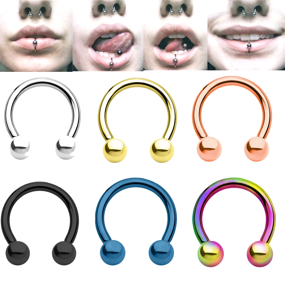

6 Pieces Anodized Circular Barbell Horseshoe Piercing CBB Septum Lip Labret Eyebrow Nose Ring Nipple Piercing Body Jewelry 16g
