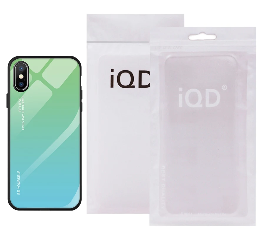 IQD для iPhone X Xr Xs Max чехол с градиентом цвета из закаленного стекла задняя крышка TPU бампер рамка чехол для телефона для iPhone 8 7 6 6S Plus xs