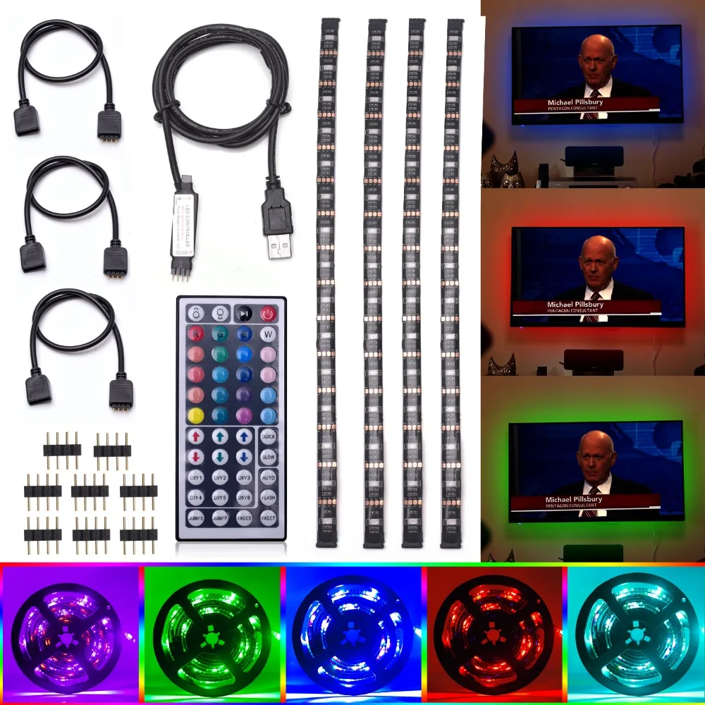 

USB Light RGB LED strip SMD 5050 Flexible Lamps PC Laptop Notebook TV Background Lighting Adhesive Tape 4*50cm 2*100cm+2*50cm