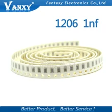 100 шт. 1nF X7R ошибка 10% с алюминиевой крышкой, 50В 1206 102 smd конденсатор с алюминиевой крышкой