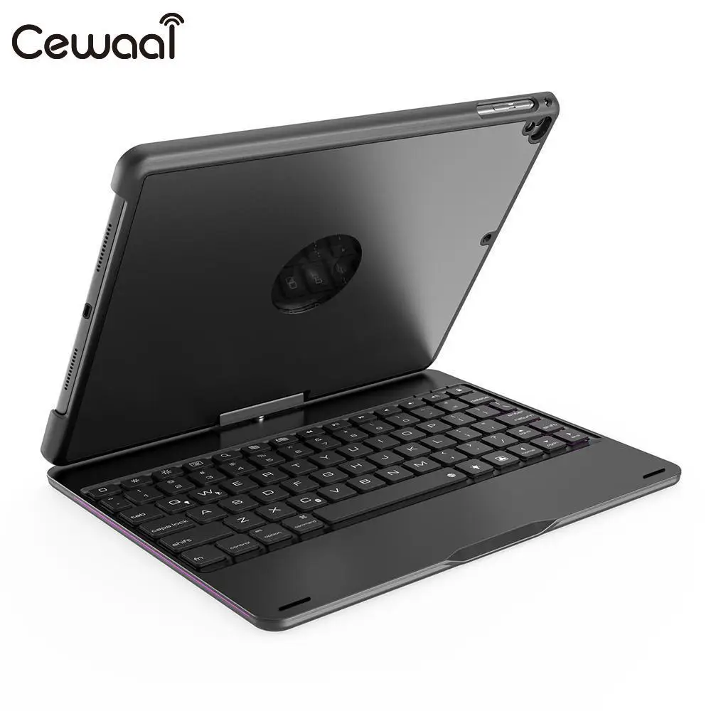 

Cewaal Premium Bluetooth Keyboard Cover Keypad Aluminum Alloy 360 Degree Rotation 7 Color LED Rechargeable for IPad Pro/Air