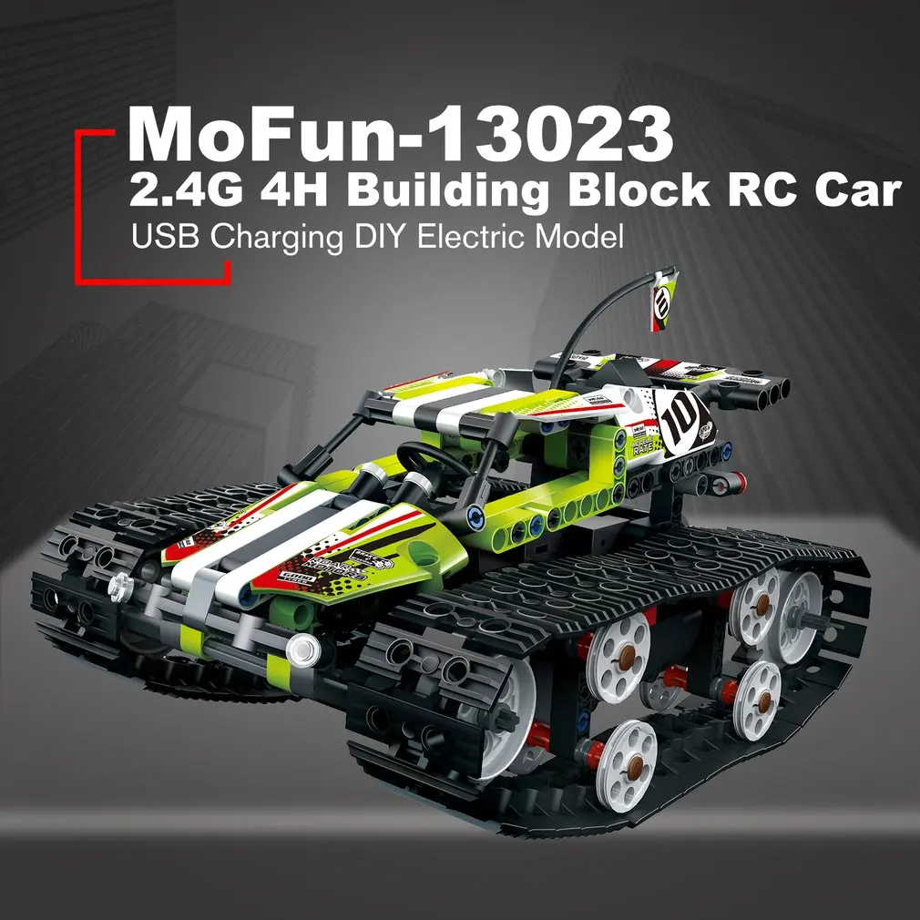 MoFun-13023 410 шт. DIY Электрический Радиоуправляемый автомобиль 2,4G 4CH usb зарядка строительный блок имитация гусеничного высокоскоростного автомобиля игрушка для детей