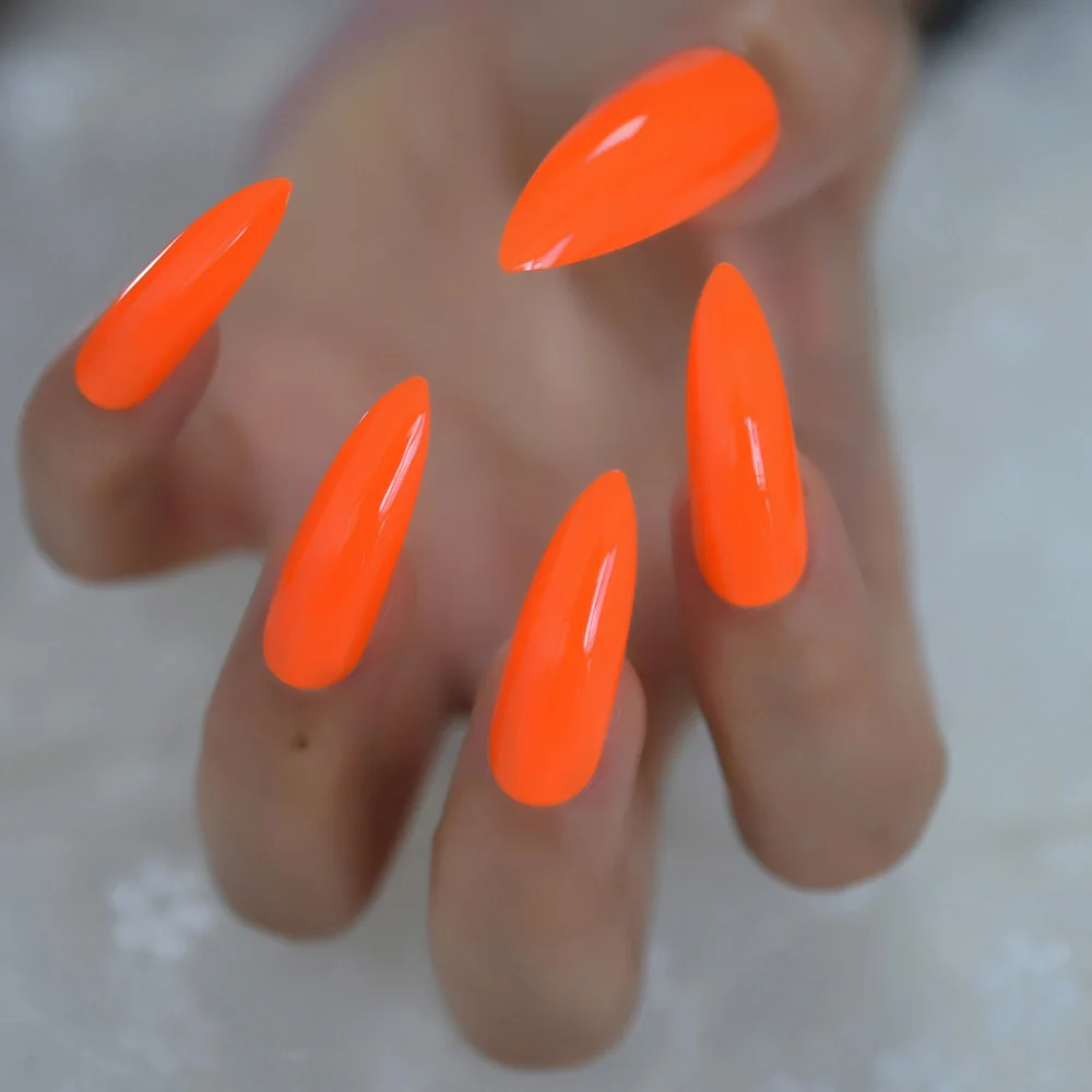 Неоновые накладные ногти очень длинные яркие оранжевые блестящие пресс на ногтях карнавальный стиль Decoraion маникюрные советы салонные ногти 24 - Цвет: L5205