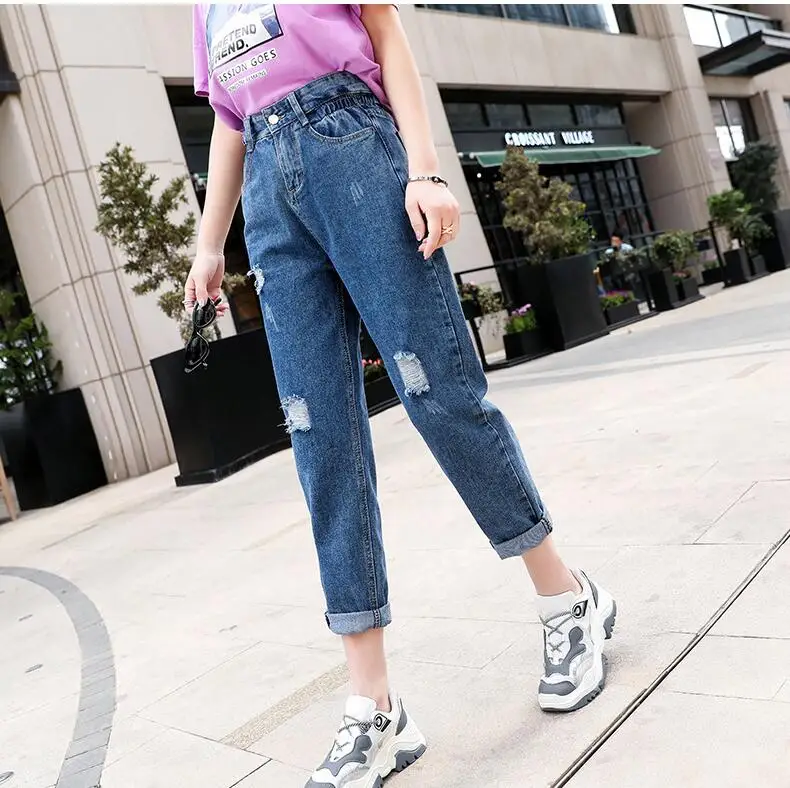 Winter 2018 Solid Wash Bleached Female Boyfriend Jeans For Women Blue High Waist Denim Loose Ladies Skinny Jeans Woman Mom Jeans Winter 2018 Solid Wash Bleached Female Boyfriend Jeans For Women Blue High Waist Denim Loose Ladies Skinny Jeans Woman Mom Jeans