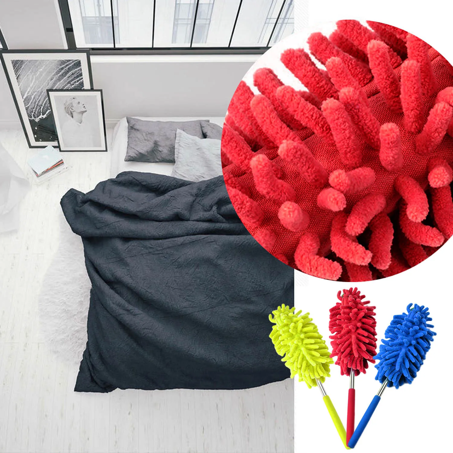 Behogar 3PCS Assorted Colors Extendable Removable Cleaning Dusters