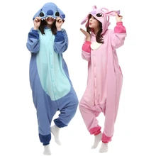 Designer kawaii Anime Animal Blue Lilo Stitch Pajamas Adult Unisex Women Men Onesie Polyester Polar Fleece One Piece Sleepwear