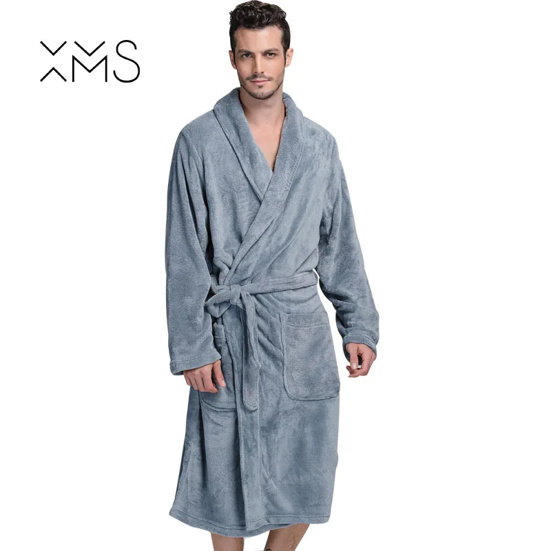 

XMS Brand Thick Flannel Men's Bath Robes Gentlemen Homewear Male Sleepwear Lounges Pajamas Bathrobes Winter Autumn