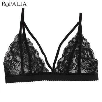 

ROPALIA Sexy Floral Lace Bra Bustier Sheer Tops Seamless Bralette Transparent Cup Wire Free Bras Brassiere Lingeries