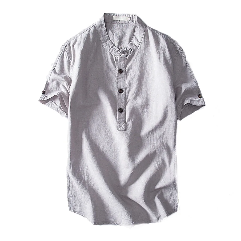 

Men Shirt Causal Shirt Short Sleeve Summer Tops Button Cotton Linen Solid Color Loose Turn Down Collar Shirt Men chemise homme